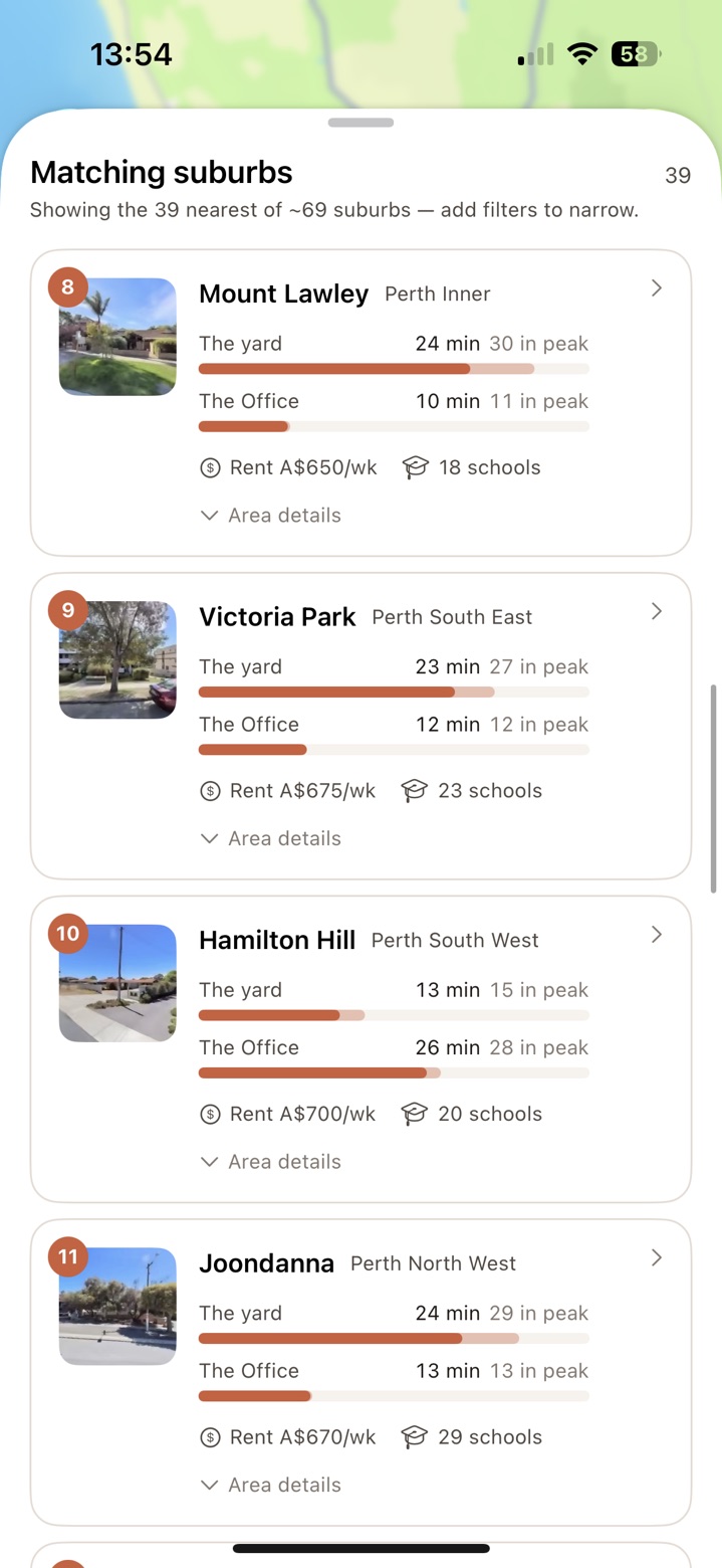 Ranks eight to eleven: Mount Lawley, Victoria Park, Hamilton Hill and Joondanna.